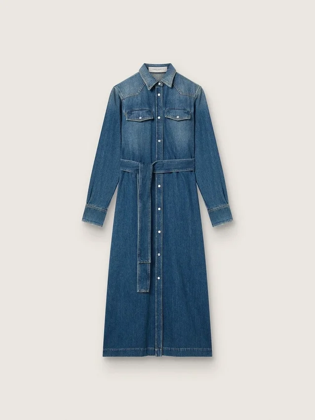 Vestido camisero de mezclilla para mujer con cinturón