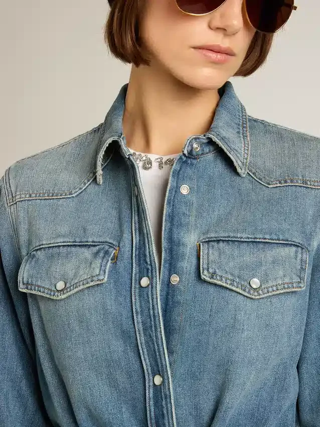 Vestido camisero de mezclilla para mujer con cinturón