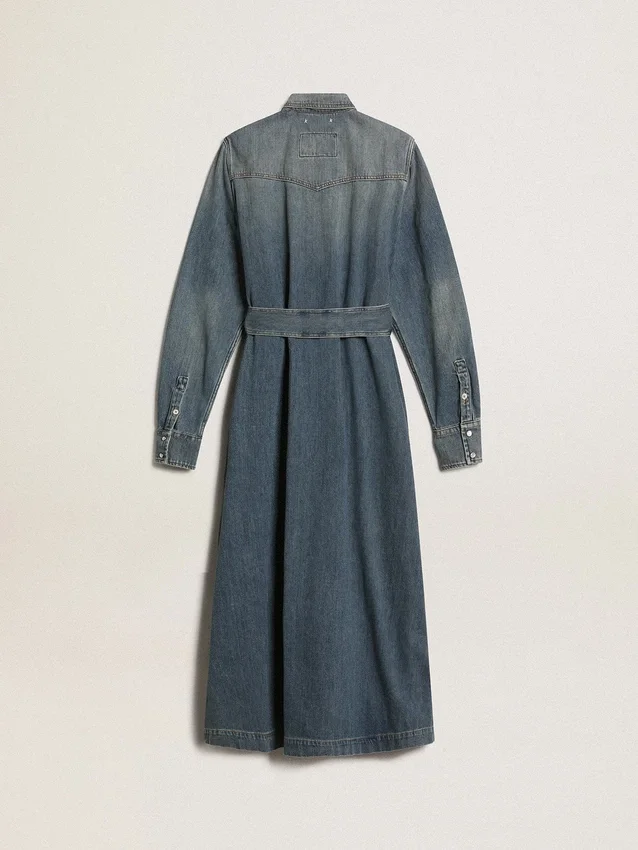 Vestido camisero de mezclilla para mujer con cinturón