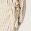 Vestido de camisa de algodón crudo para mujer con rayas beige y marrones