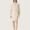 Vestido de camisa de algodón crudo para mujer con rayas beige y marrones