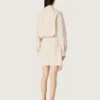 Vestido de camisa de algodón crudo para mujer con rayas beige y marrones