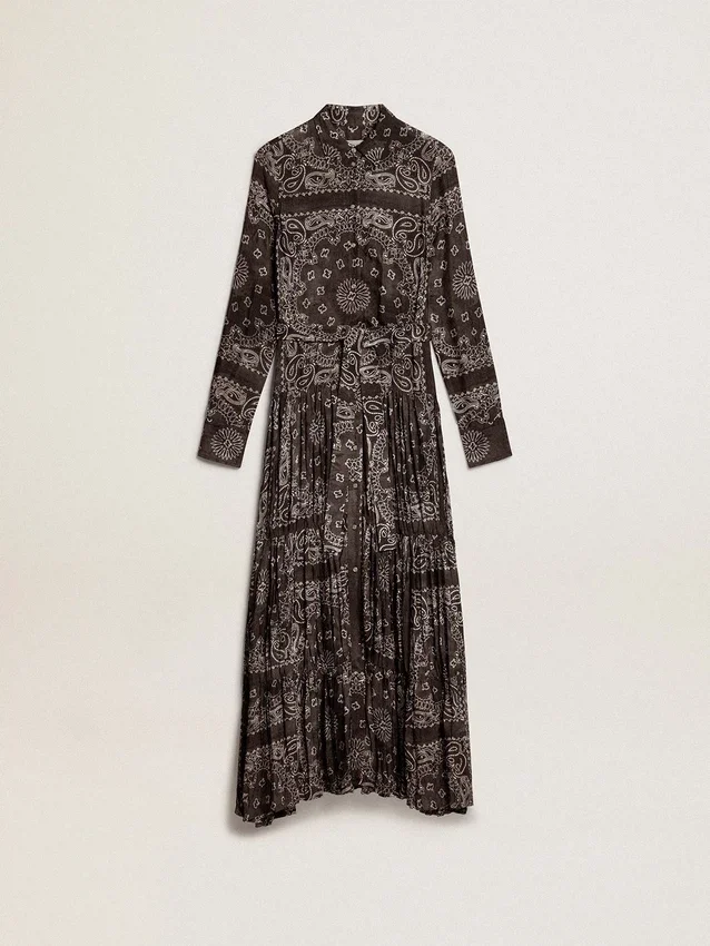Vestido de camisa gris antracita con estampado de paisley