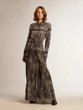 Vestido de camisa gris antracita con estampado de paisley