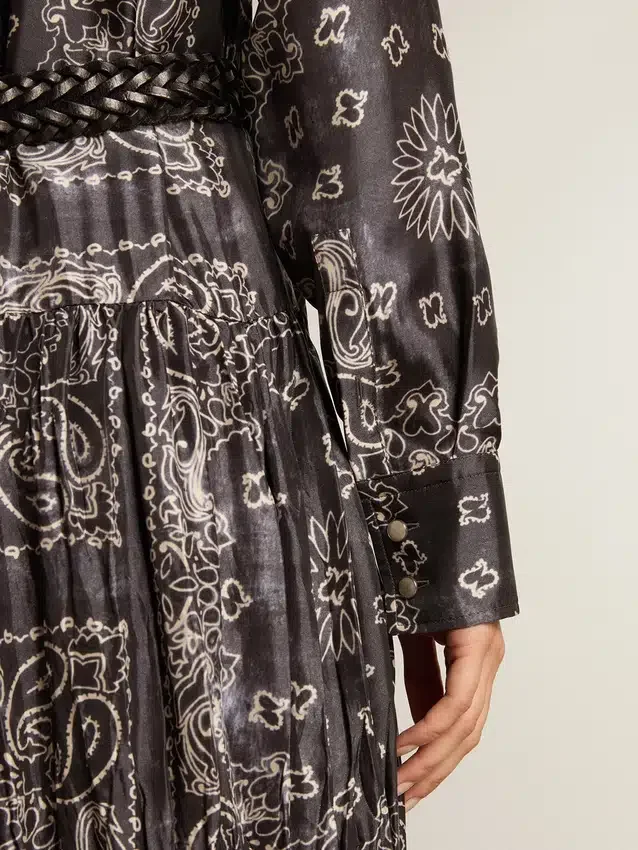 Vestido de camisa gris antracita con estampado de paisley