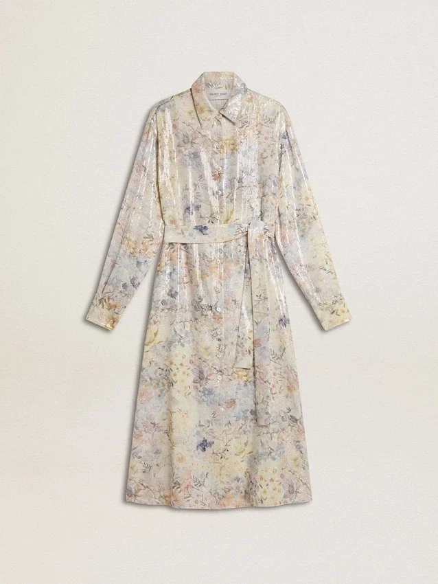 Vestido de camisa para mujer con estampado floral de lentejuelas multicolores