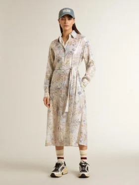 Vestido de camisa para mujer con estampado floral de lentejuelas multicolores