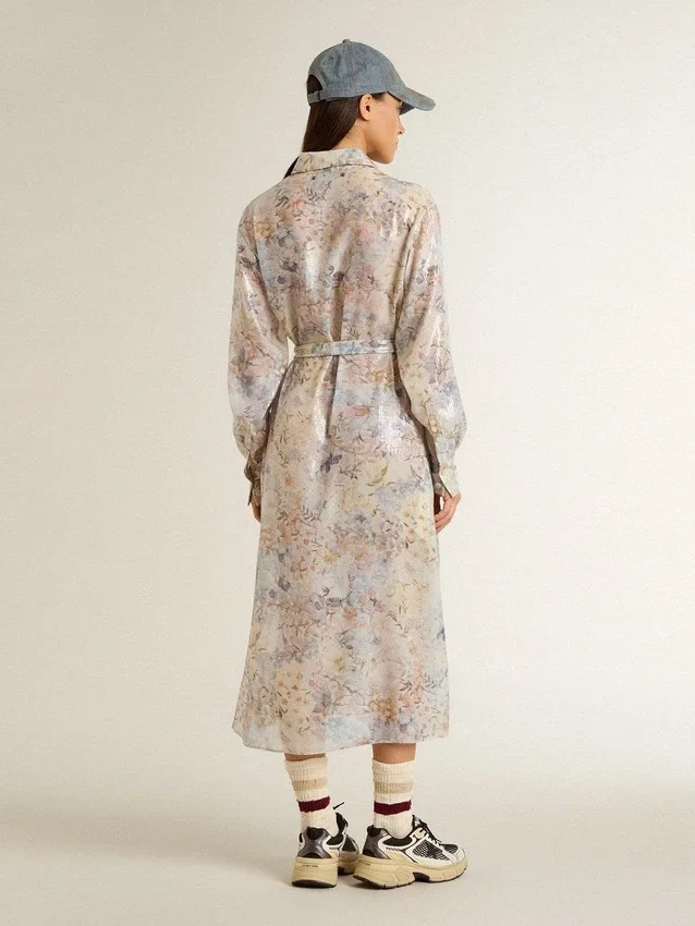 Vestido de camisa para mujer con estampado floral de lentejuelas multicolores
