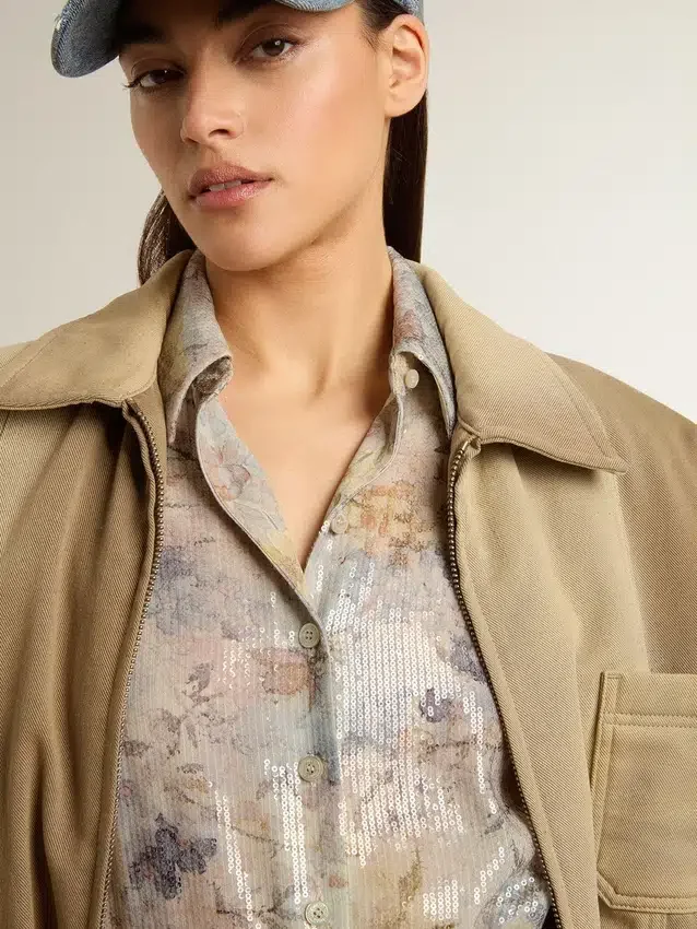 Vestido de camisa para mujer con estampado floral de lentejuelas multicolores