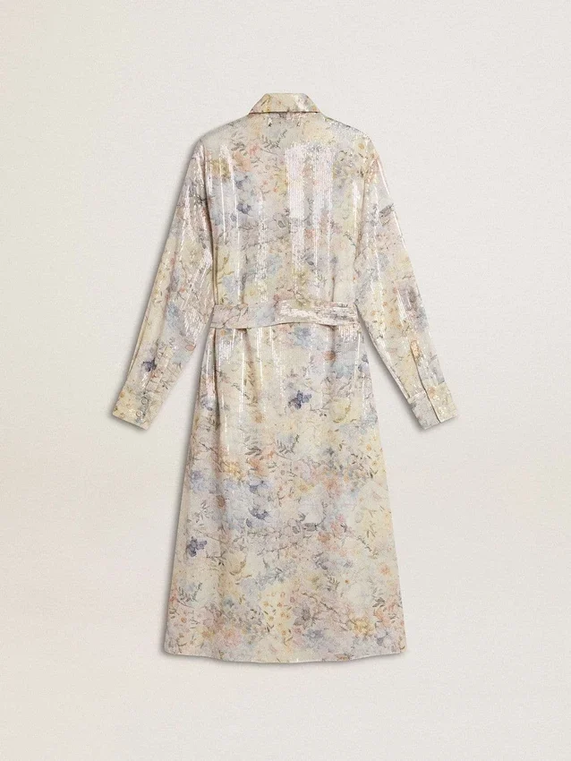 Vestido de camisa para mujer con estampado floral de lentejuelas multicolores