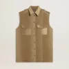 Vestido de camisa para mujer en denim color arena con detalles militares