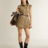 Vestido de camisa para mujer en denim color arena con detalles militares