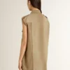 Vestido de camisa para mujer en denim color arena con detalles militares