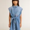 Vestido de mezclilla para niñas con lazo delantero y bordados