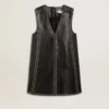 Vestido de piel napa negra para mujer con tachuelas