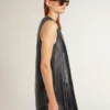 Vestido de piel napa negra para mujer con tachuelas