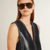 Vestido de piel napa negra para mujer con tachuelas