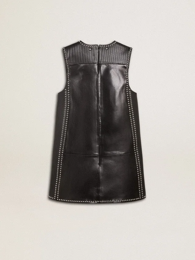 Vestido de piel napa negra para mujer con tachuelas