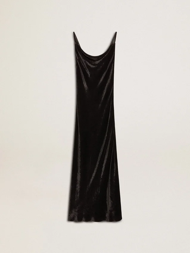 Vestido lencero negro con efecto terciopelo para mujer
