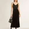 Vestido lencero negro con efecto terciopelo para mujer