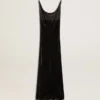 Vestido lencero negro con efecto terciopelo para mujer