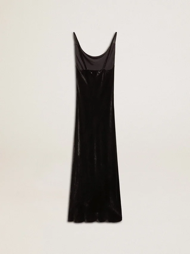 Vestido lencero negro con efecto terciopelo para mujer