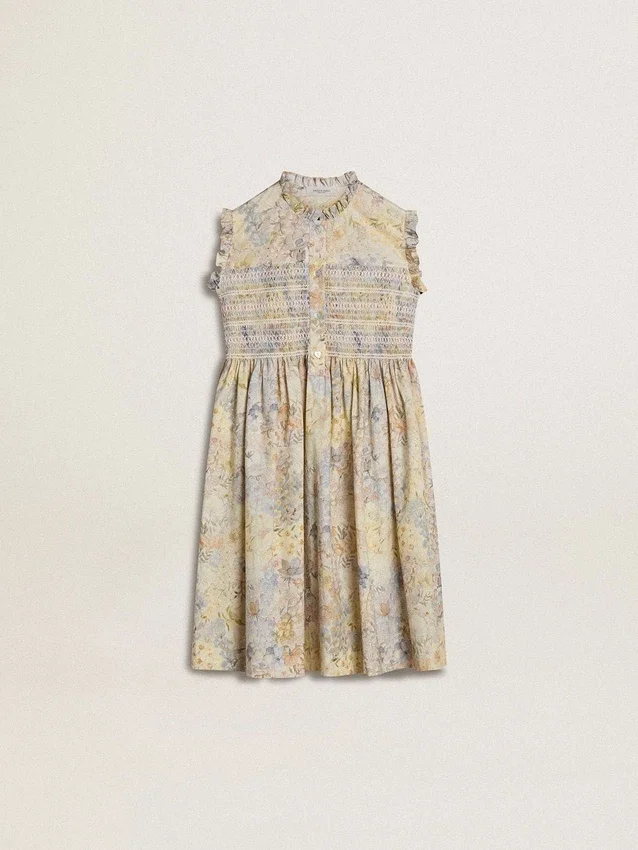 Vestido midi de algodón para niñas con estampado floral multicolor
