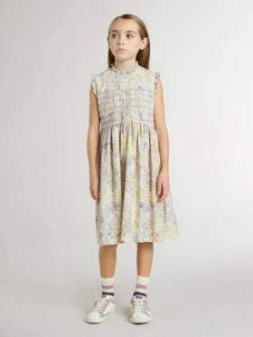 Vestido midi de algodón para niñas con estampado floral multicolor