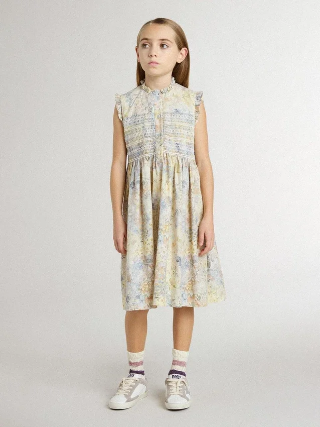 Vestido midi de algodón para niñas con estampado floral multicolor
