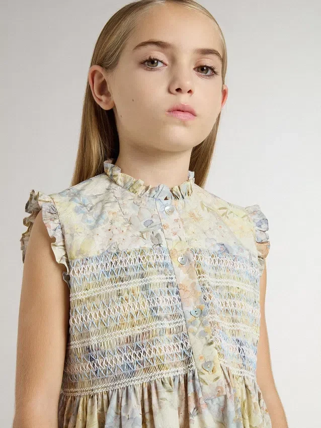 Vestido midi de algodón para niñas con estampado floral multicolor