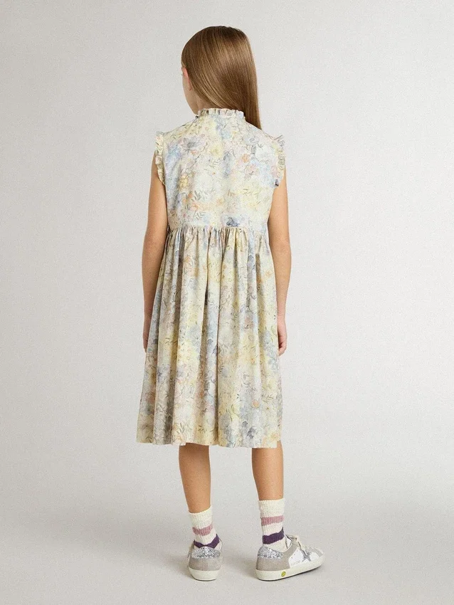 Vestido midi de algodón para niñas con estampado floral multicolor
