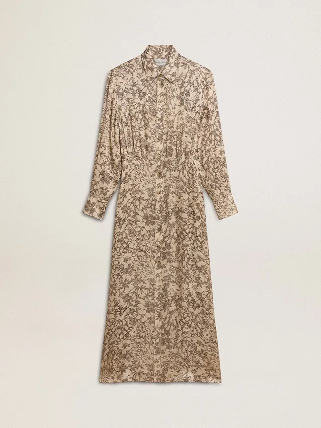 Vestido midi de mezcla de seda para mujer con estampado floral