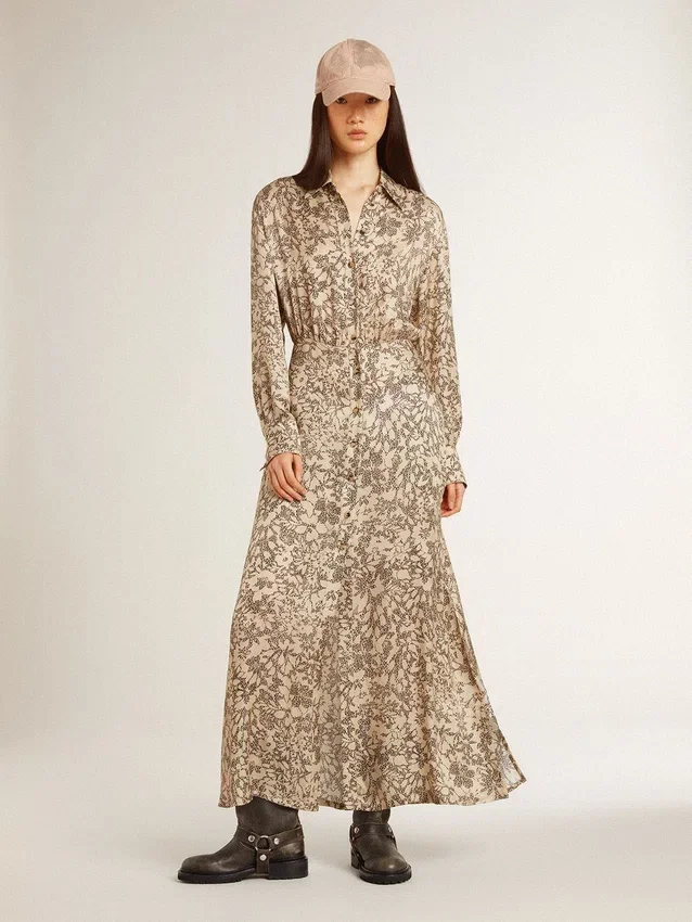 Vestido midi de mezcla de seda para mujer con estampado floral