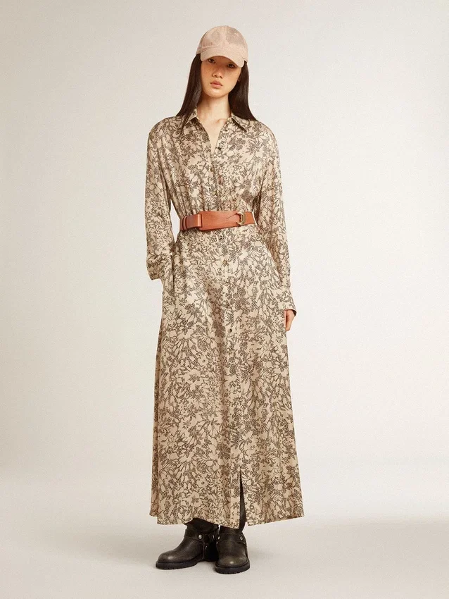Vestido midi de mezcla de seda para mujer con estampado floral