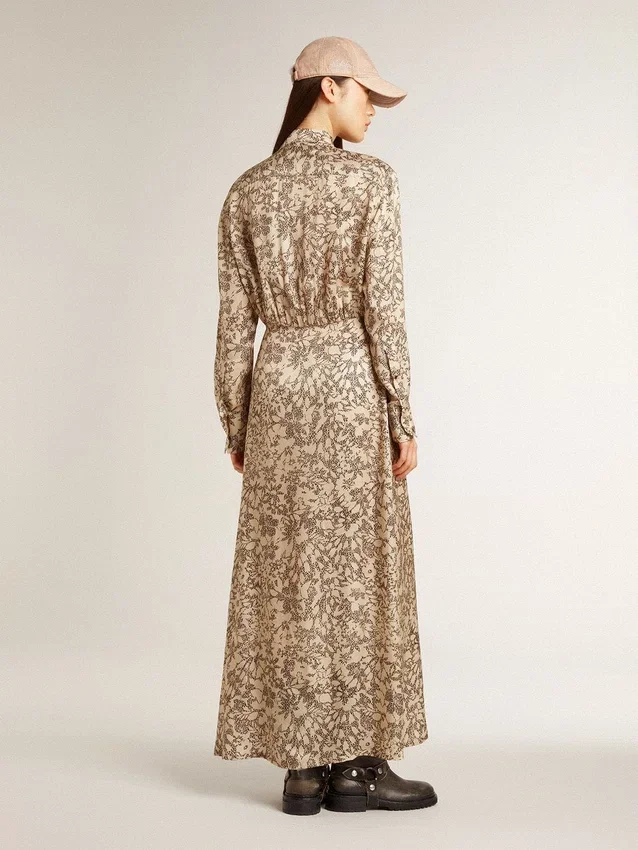 Vestido midi de mezcla de seda para mujer con estampado floral