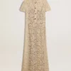 Vestido midi para mujer de encaje transparente color crema