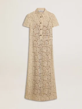 Vestido midi para mujer de encaje transparente color crema