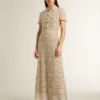 Vestido midi para mujer de encaje transparente color crema
