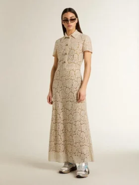 Vestido midi para mujer de encaje transparente color crema