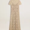 Vestido midi para mujer de encaje transparente color crema