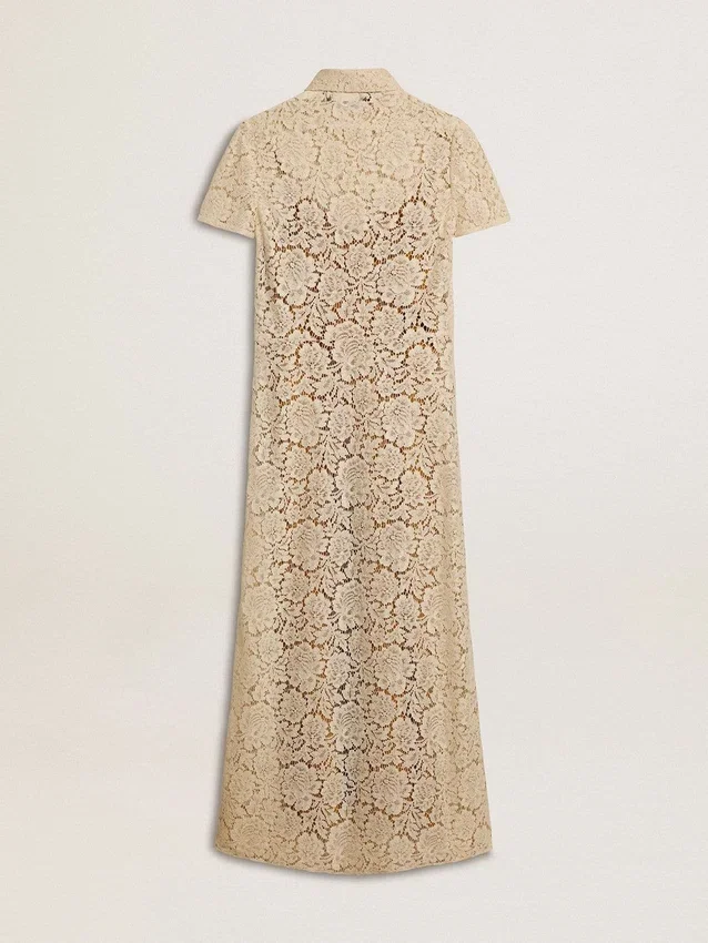 Vestido midi para mujer de encaje transparente color crema