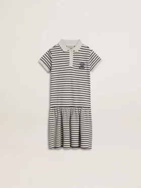 Vestido midi para niñas en mezcla de algodón a rayas con bordados