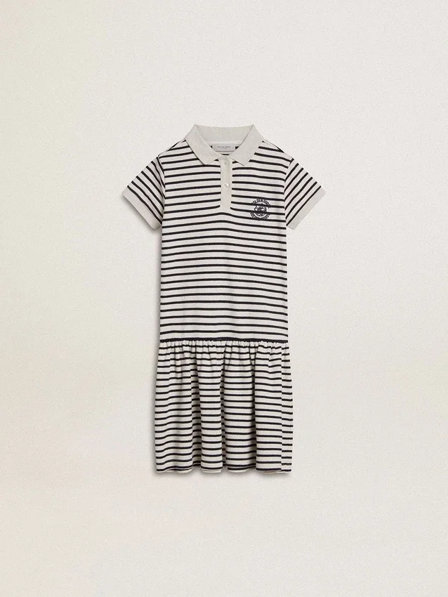 Vestido midi para niñas en mezcla de algodón a rayas con bordados