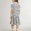 Vestido midi para niñas en mezcla de algodón a rayas con bordados
