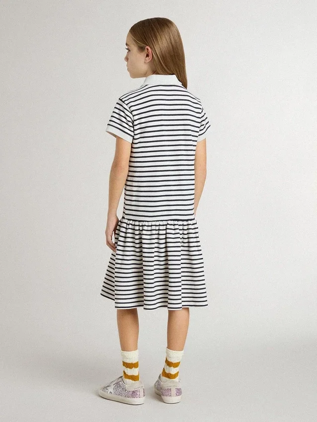 Vestido midi para niñas en mezcla de algodón a rayas con bordados