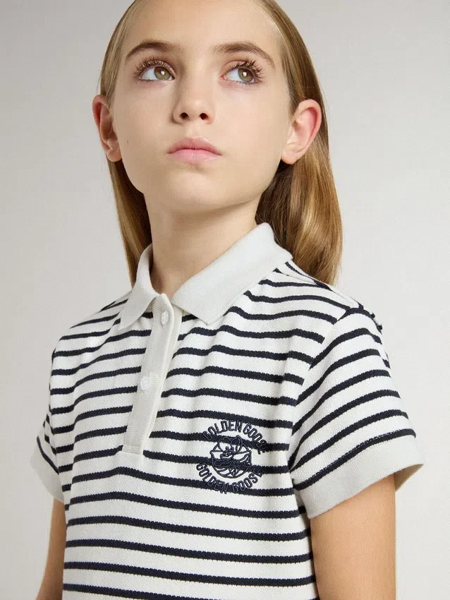 Vestido midi para niñas en mezcla de algodón a rayas con bordados