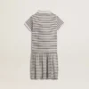 Vestido midi para niñas en mezcla de algodón a rayas con bordados