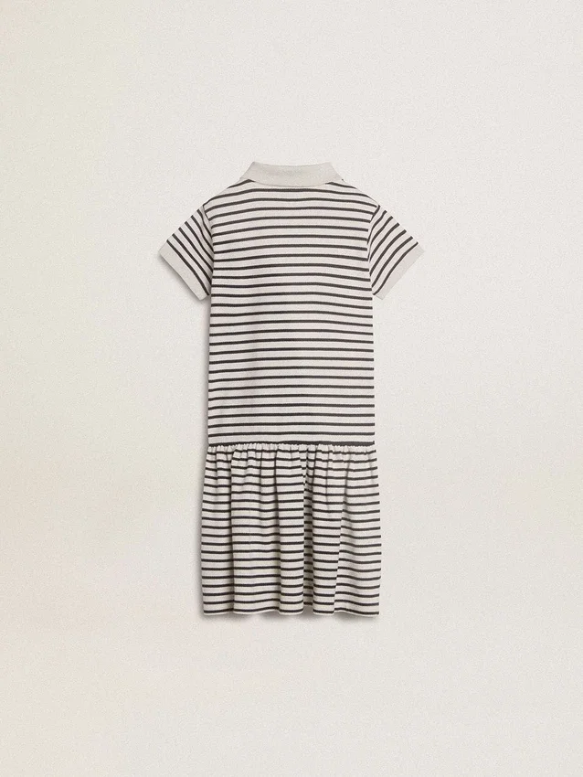Vestido midi para niñas en mezcla de algodón a rayas con bordados