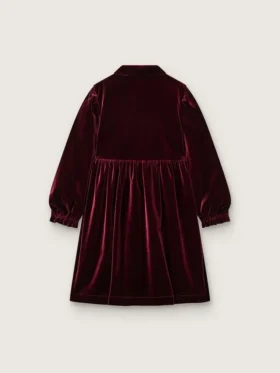 Vestido para niñas en color burdeos con efecto terciopelo y bordado en la parte delantera