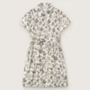 Vestido para niñas «Journey» de lona de algodón blanca con estampado floral verde